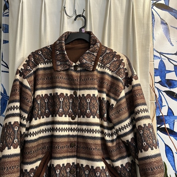 Vintage Current Seen Polyester & Cotton Brown Fringed Jacket Aztec Stripe - Picture 2 of 9
